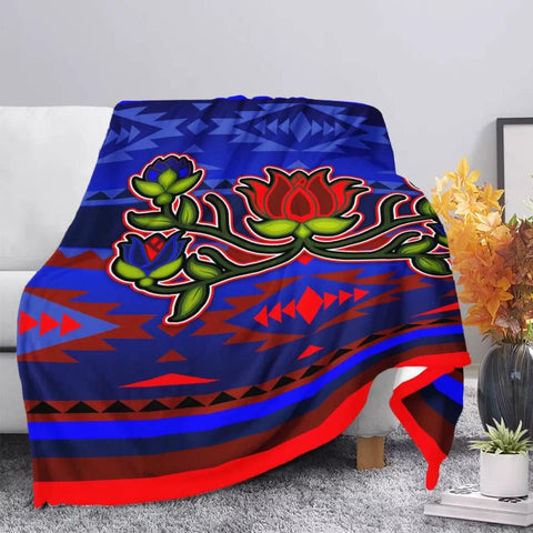 Blue/Red Native Print Floral Blanket